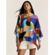Blusa Poncho Baguari Amplo Estampa Jardim Azul