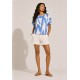 Blusa Básica Morcego Malha Gola Canoa Manga Curta Geométrica Blue