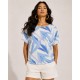 Blusa Básica Morcego Malha Gola Canoa Manga Curta Estampa Selvagem Blue