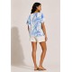 Blusa Básica Morcego Malha Gola Canoa Manga Curta Estampa Selvagem Blue