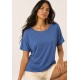 Blusa Básica Morcego Malha Gola Canoa Manga Curta Azul Atlântico