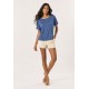 Blusa Básica Morcego Malha Gola Canoa Manga Curta Azul Atlântico