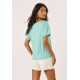Blusa Básica Morcego Malha Gola Canoa Manga Curta Verde Menta