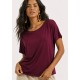Blusa Básica Morcego Malha Gola Canoa Manga Curta Bordô