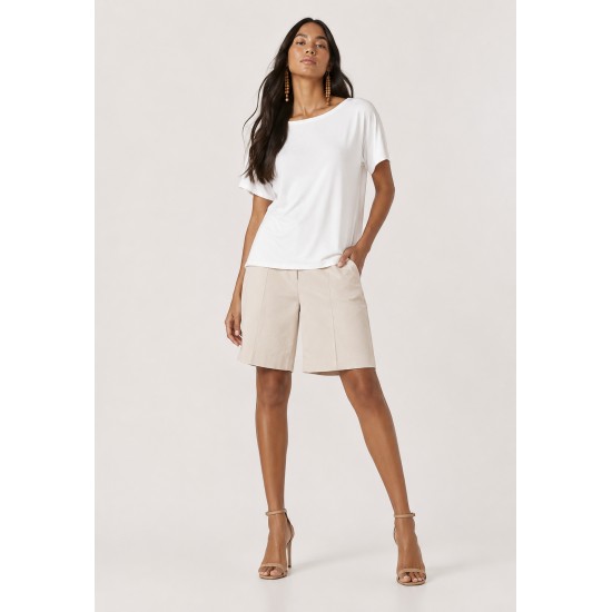 Blusa Básica Morcego Malha Gola Canoa Manga Curta Off White