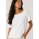 Blusa Básica Morcego Malha Gola Canoa Manga Curta Off White