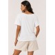 Blusa Básica Morcego Malha Gola Canoa Manga Curta Off White