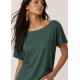 Blusa Básica Morcego Malha Gola Canoa Manga Curta Verde Musgo