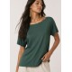Blusa Básica Morcego Malha Gola Canoa Manga Curta Verde Musgo