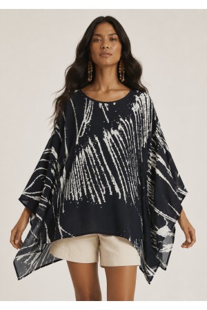 Blusa Poncho Baguari Ampla Estampa Traços da Noite