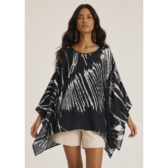 Blusa Poncho Baguari Ampla Estampa Traços da Noite