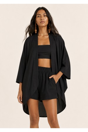 Kimono Viscose Manga Ampla Preto