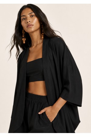 Kimono Viscose Manga Ampla Preto
