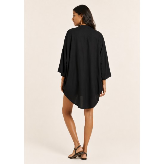 Kimono Viscose Manga Ampla Preto