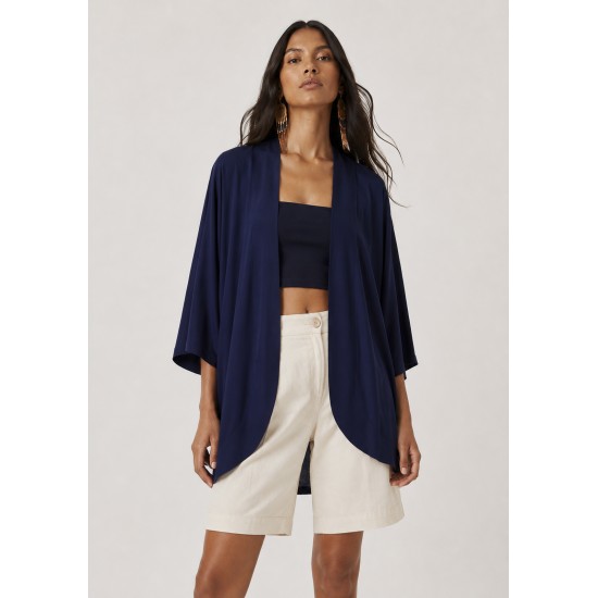 Kimono Viscose Manga Ampla Azul Marinho