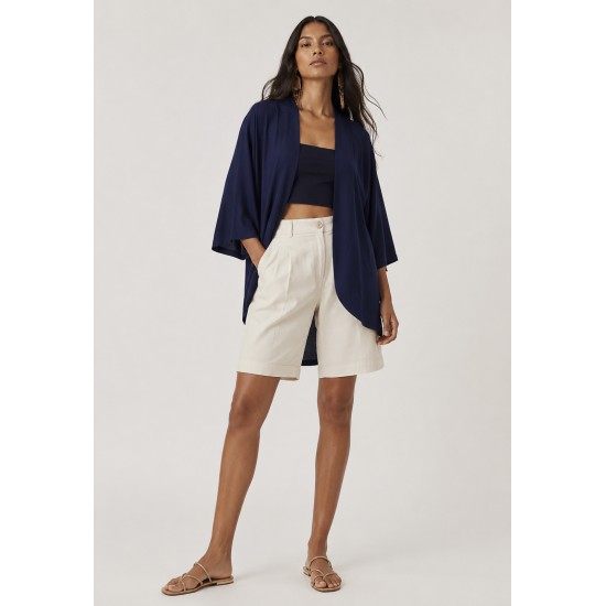 Kimono Viscose Manga Ampla Azul Marinho