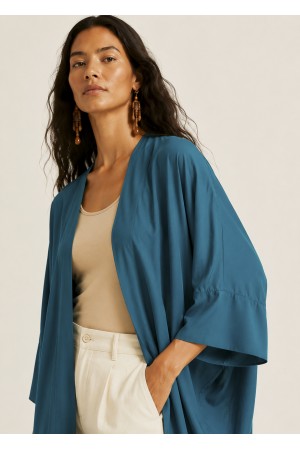 Kimono Viscose Manga Ampla Verde