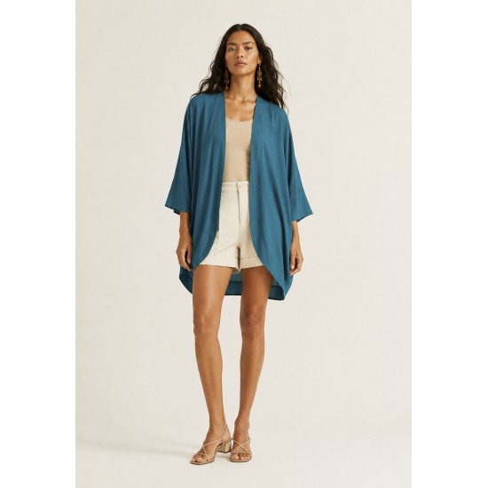 Kimono Viscose Manga Ampla Verde