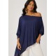 Blusa Ererê Malha Assimétrica Manga Longa Azul Marinho