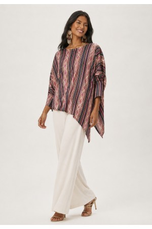 Blusa Ererê Malha de Suede Assimétrica Manga Longa Estampa Trama Ancestral