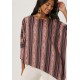 Blusa Ererê Malha de Suede Assimétrica Manga Longa Estampa Trama Ancestral