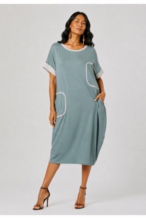 Vestido Midi Tribalê Malha Plus Bicolor Verde Sálvia