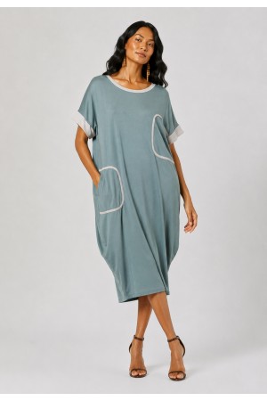 Vestido Midi Tribalê Malha Plus Bicolor Verde Sálvia