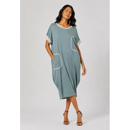Vestido Midi Tribalê Malha Plus Bicolor Verde Sálvia