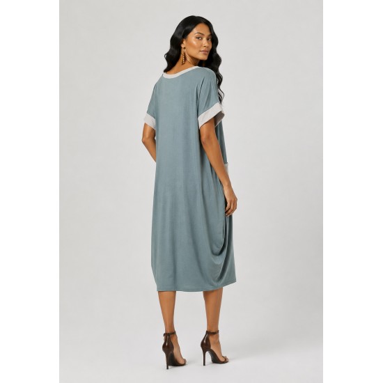 Vestido Midi Tribalê Malha Plus Bicolor Verde Sálvia