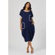 Vestido Midi Tribalê Malha Plus Bicolor Azul Marinho Noturno