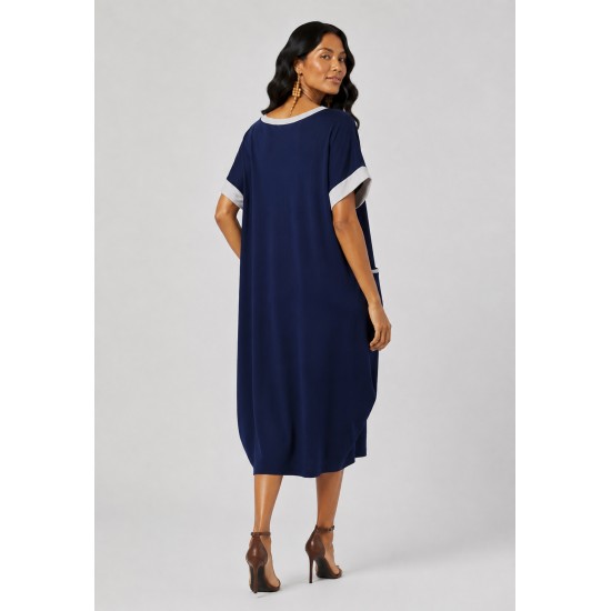 Vestido Midi Tribalê Malha Plus Bicolor Azul Marinho Noturno