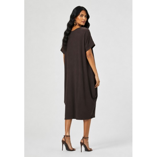Vestido Amora Malha Midi Plus Marrom Cacau