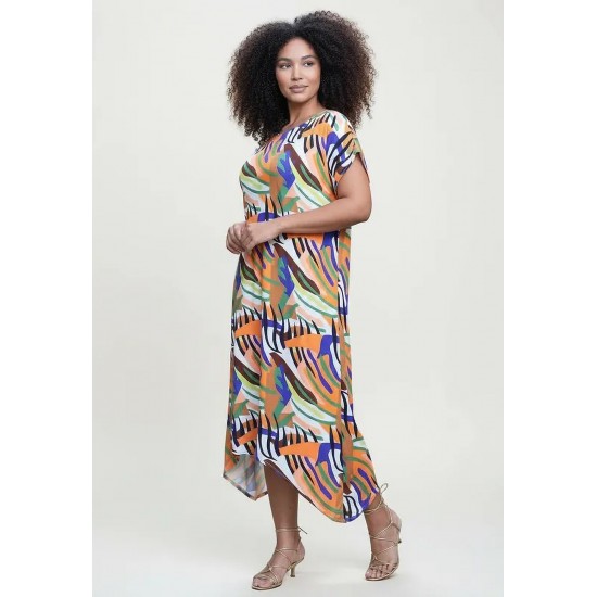 Vestido Midi Plano Estampa Cores Vibrantes