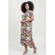 Vestido Midi Plano Estampa Cores Vibrantes