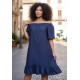 Vestido Curto Mullet Ombro a Ombro Amplo Azul Marinho
