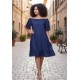 Vestido Curto Mullet Ombro a Ombro Amplo Azul Marinho