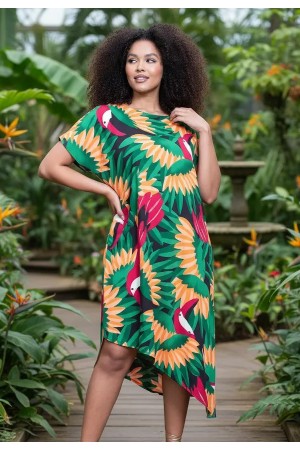 Vestido Midi Plano Estampa Festa dos Tucanos