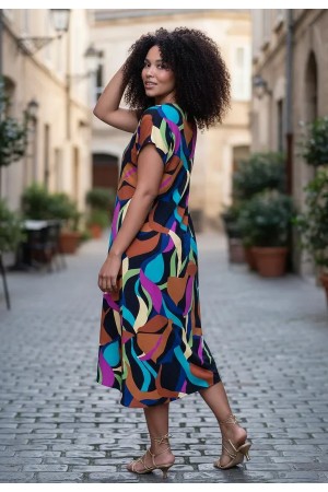 Vestido Midi Plano Estampa Aurora Urbana