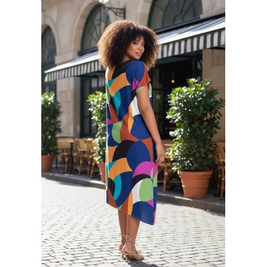 Vestido Midi Plano Estampa Jardim Azul
