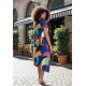 Vestido Midi Plano Estampa Jardim Azul