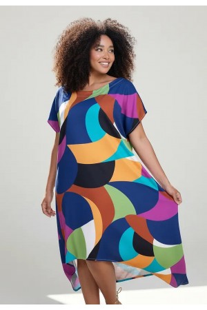 Vestido Midi Plano Estampa Jardim Azul