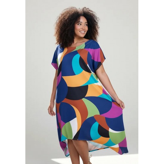 Vestido Midi Plano Estampa Jardim Azul