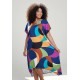 Vestido Midi Plano Estampa Jardim Azul