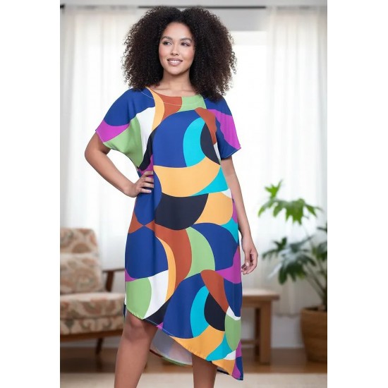 Vestido Midi Plano Estampa Jardim Azul