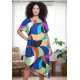 Vestido Midi Plano Estampa Jardim Azul