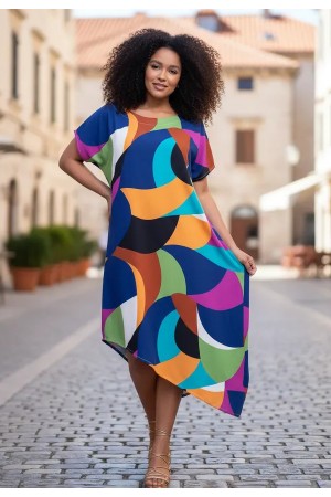 Vestido Midi Plano Estampa Jardim Azul