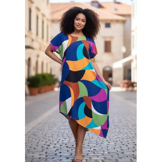 Vestido Midi Plano Estampa Jardim Azul