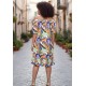 Vestido Curto Mullet Ombro a Ombro Estampa Cores Vibrantes
