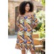 Vestido Curto Mullet Ombro a Ombro Estampa Cores Vibrantes