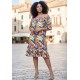 Vestido Curto Mullet Ombro a Ombro Estampa Cores Vibrantes